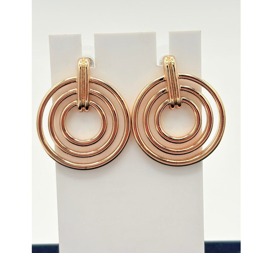 J.Crew Gold Tone Modernist Concentric Circle Drop Earrings Geometric